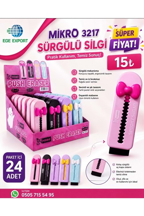 MİKRO SÜRGÜLÜ SİLGİ FİYONK FİGÜRLÜ ER-3217