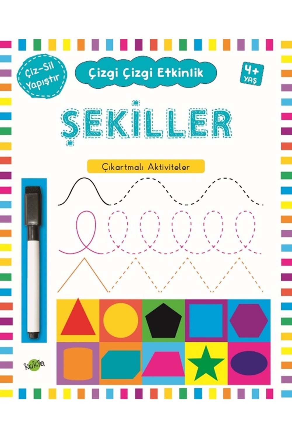 KUKLA ÇİZGİ ÇİZGİ ETKİNLİK -ŞEKİLLER (ÇIKARTMALI-ÇİZ SİL)