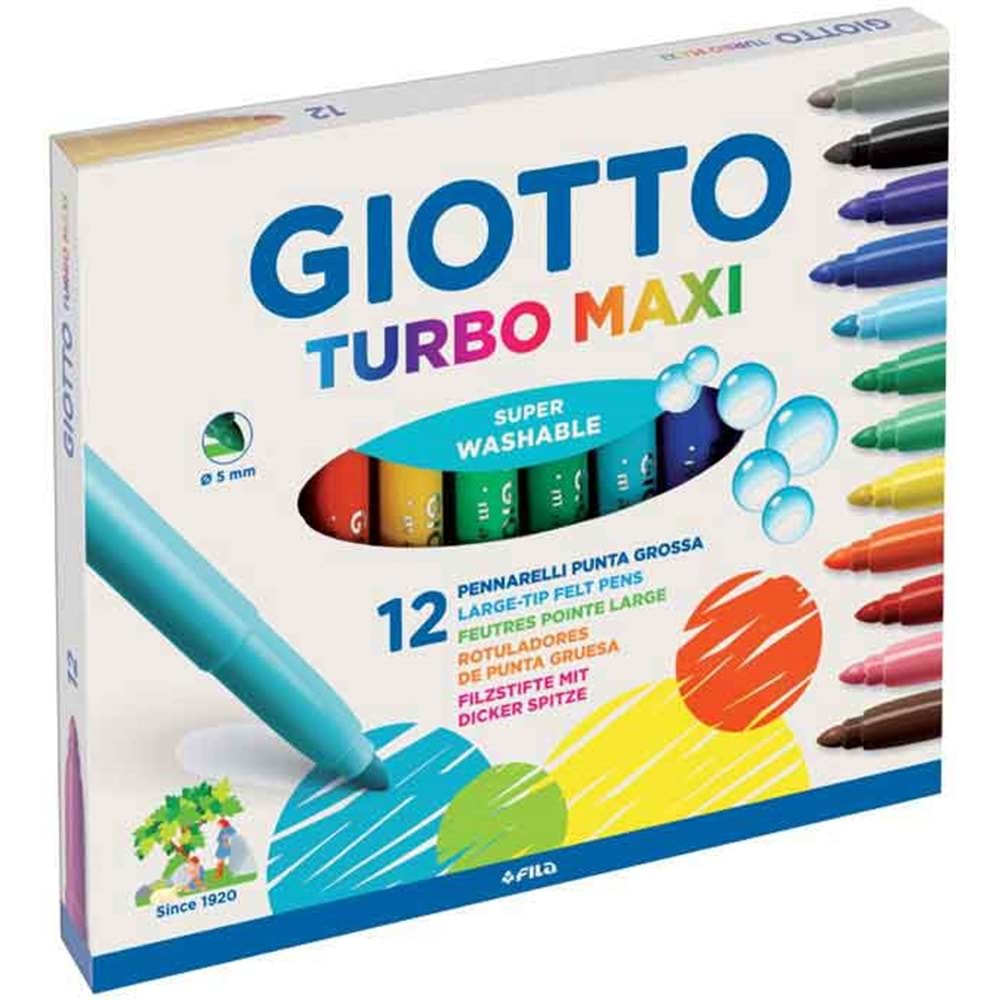 GIOTTO KEÇELİ BOYA KALEMİ 12 RENK TURBO MAXI-YIKANABİLİR