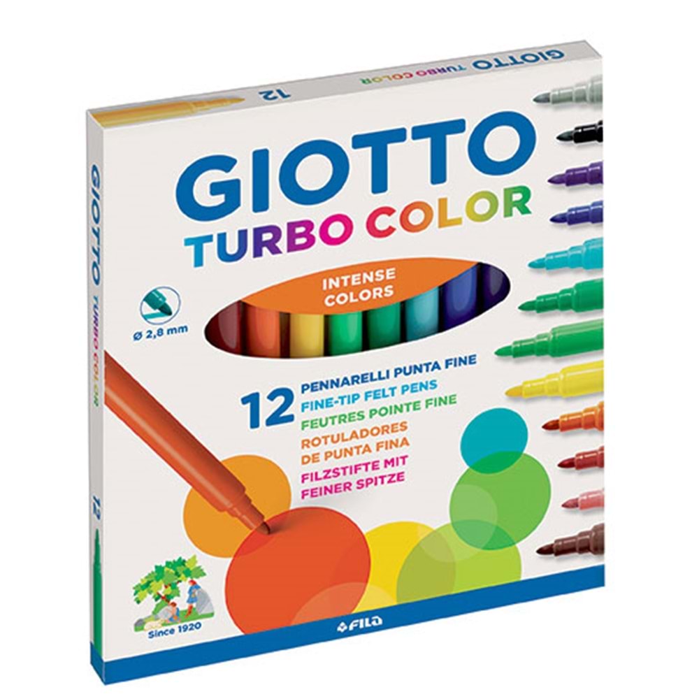 GIOTTO KEÇELİ BOYA KALEMİ 12 RENK TURBO COLOR-YIKANABİLİR