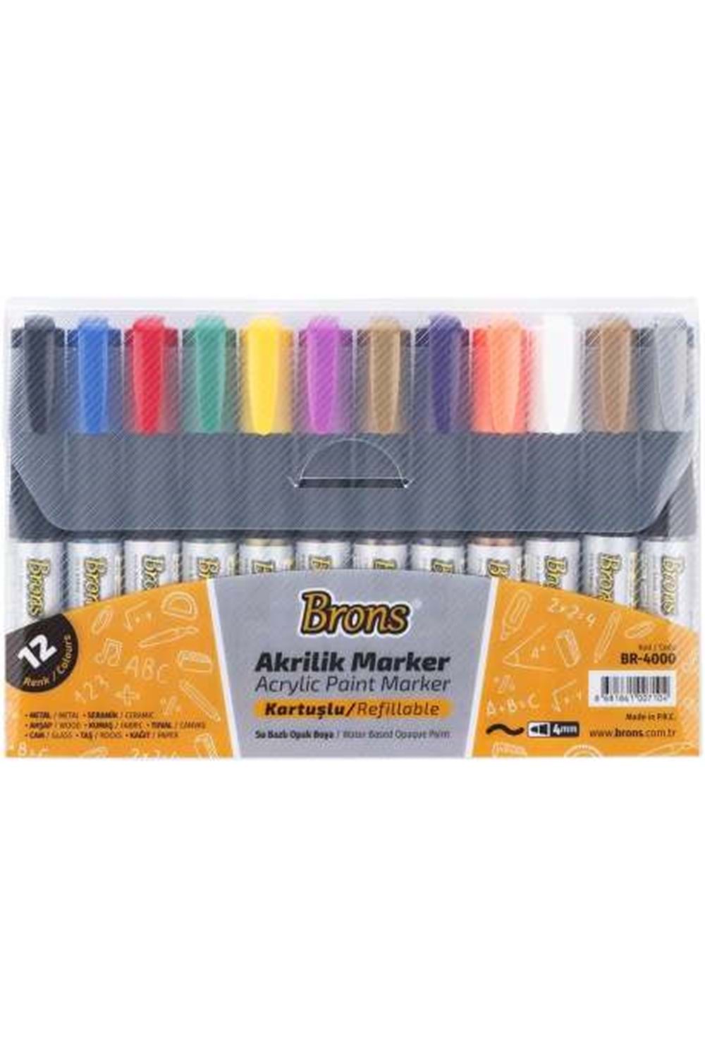 BRONS AKRİLİK MARKER KALEM 12 RENK KARTUŞLU BR-4000
