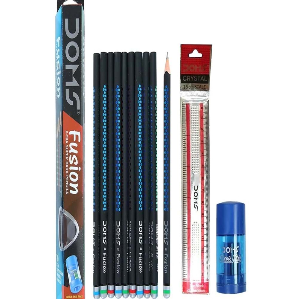 DOMS FUSİON KURŞUN KALEM 12 ADET+KALEMTRAŞ+15 CM.CETVEL 7763