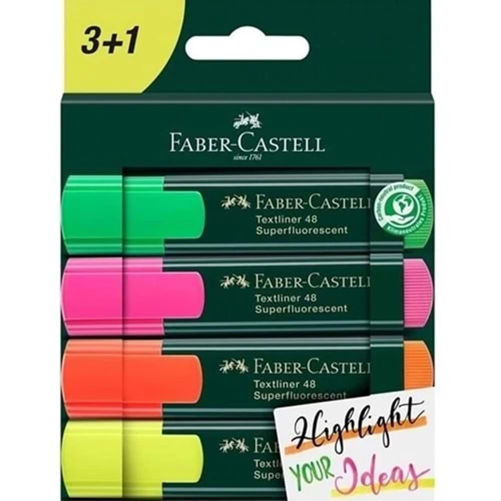 FABER-CASTELL FOSFORLU KALEM-48 TEXTLİNER 4 LÜ SET KLASİK